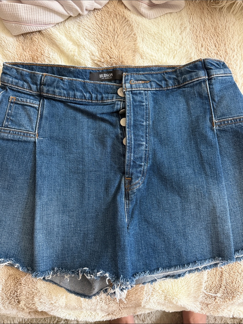 Hudson Jeans Medium Blue Distressed Button-Front Denim SHORTS